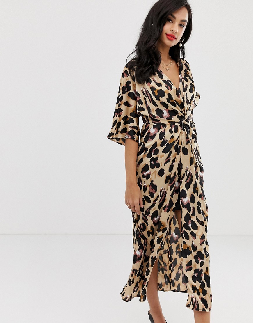 Атласное платье миди с леопардовым принтом Liquorish-Мульти