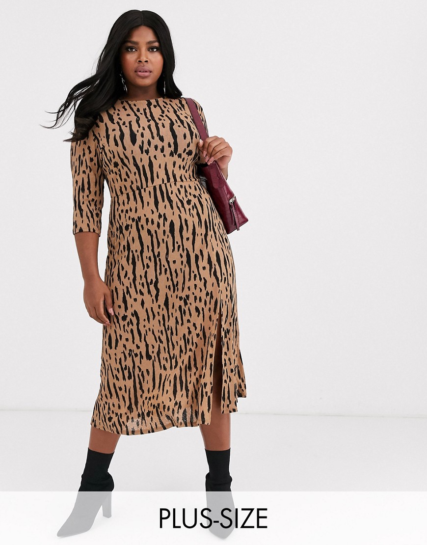 Платье миди с леопардовым принтом River Island Plus-Мульти