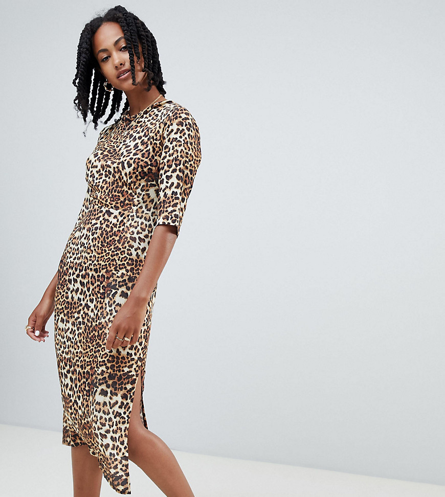 Платье миди с леопардовым принтом и открытой спиной Reclaimed Vintage inspired-Коричневый