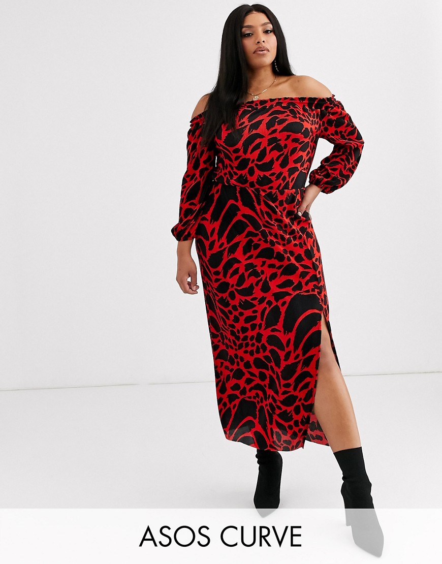Платье миди с длинными рукавами и леопардовым принтом ASOS DESIGN Curve-Мульти